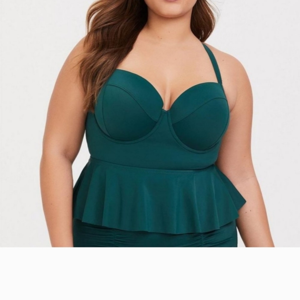 Torrid Green Midkini Flutter Peplum Swim Top Sz 4 - Picture 5 of 6
